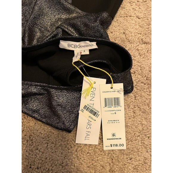 BCBG Generation Black Gunmetal Combo Metallic Sleeveless Dress Size 6 NWT - Picture 4 of 12